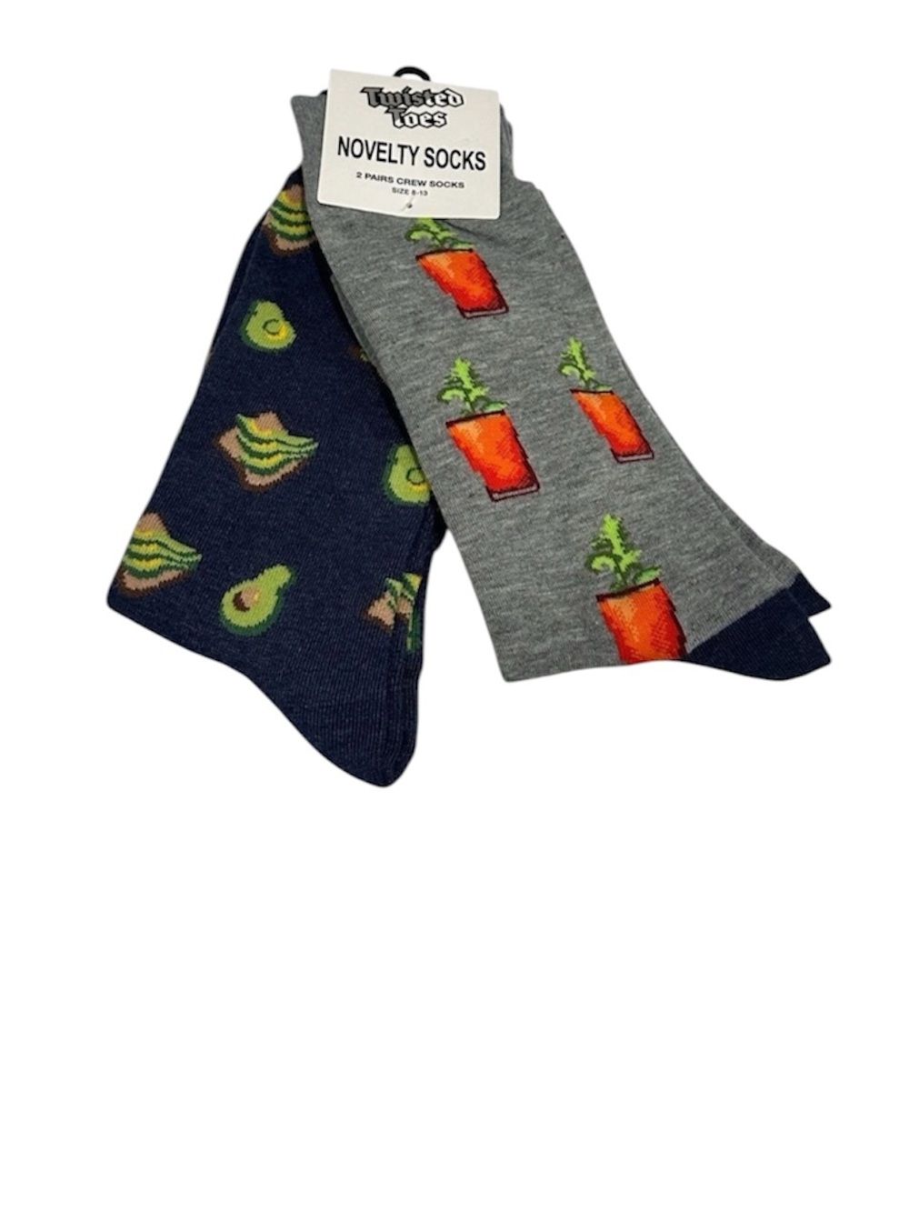 Twisted Toes Crew Socks Mens 8-13 NEW 2 Pair Bloody Mary Avocado Toast